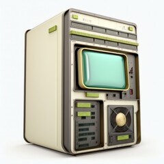 Detailed illustration of an outdated retro vintage mainframe computer isolated on a white background, generative ai - obrazy, fototapety, plakaty