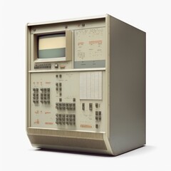 Detailed illustration of an outdated retro vintage mainframe computer isolated on a white background, generative ai