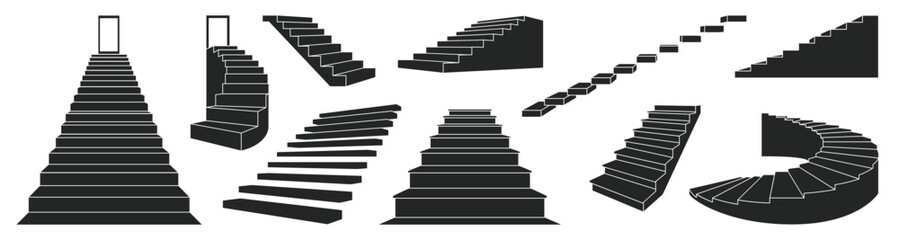 Stair isolated vector black set icon. Black set icon staircase. Vector illustration stairway on white background .