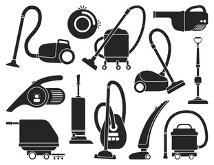 Vacuum cleaner vector black icon set . Collection vector illustration device vac on white background. Isolated black icon set vacuum cleaner for web design. © Svitlana