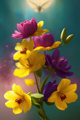 Fototapeta na wymiar Blooming flowers during spring season digital illustration