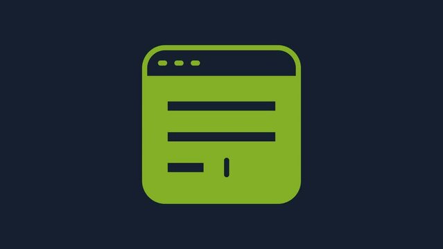 Yellow Browser window icon isolated on blue background. 4K Video motion graphic animation