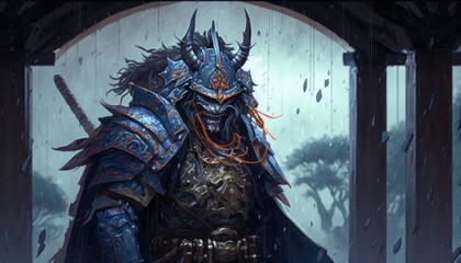 Japanese Samurai Warrior Background, Concept Art, Character Design, Generative AI