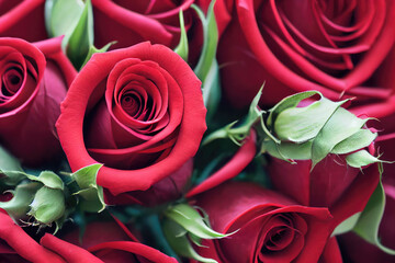 closeup of a bouquet of red roses