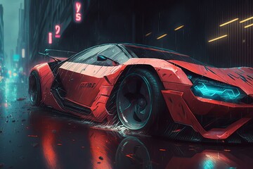 Futuristic car in motion illustration. Car wallpaper. AI generated