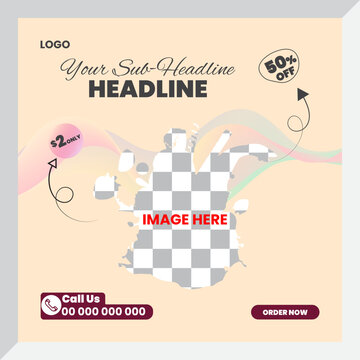 Social Media Post Mockup Design Template, Social Posts Template, Premium vectors, Minimal Height 1080px and Weight 1080px square template Media Ads on Social Media Platform.