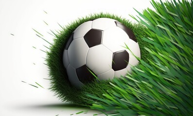 Soccer Ball, Soccer Field, and Realistic Green Grass on a White Background. Generative AI