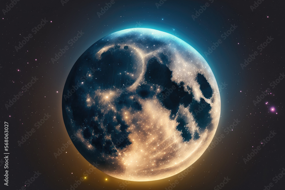 Poster full moon in blur over a dark night sky background. generative ai