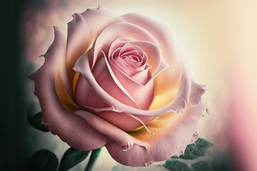 Close up pink rose with blurred background. Valentine&rsquo;s Day. Generative AI illustrations.