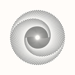 Spiral with lines in circle as endless symbol. Abstract geometric art line background, logo, icon or tattoo. Yin and Yang symbol.