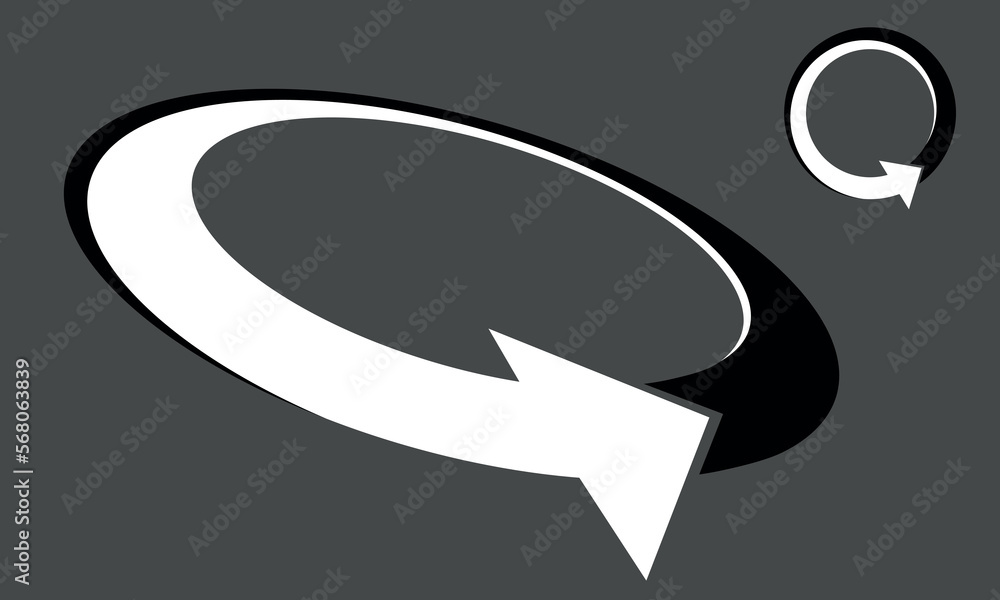 Poster black and white recycling circulation vector arrows icon. eco refresh logo design. perspective and n