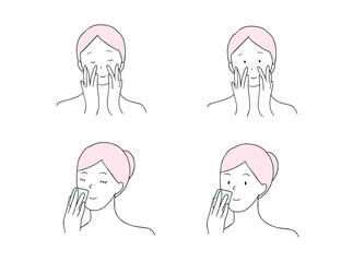 スキンケアをしている女性5  美容イラスト