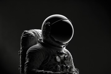 An astronaut in dark, empty space, vantablack background
