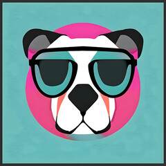 Bulldog with sunglasses on teal background illustration. Generative AI