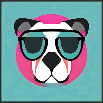 Bulldog with sunglasses on teal background illustration. Generative AI