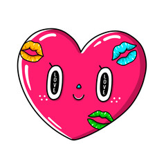 Cartoon heart with kiss mark. Valentine's day love illustration. Funny hand drawn heart. Love symbol
