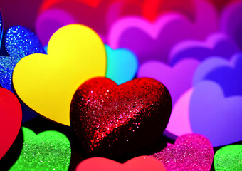 Obraz premium Valentine's Day themed wallpapers with a romantic and cute touch, featuring hearts, roses, papercut, butterflies, glitter, and colorful designs.