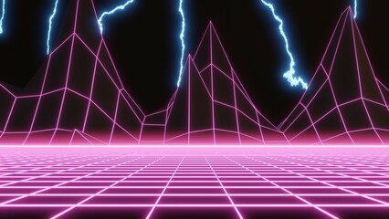 Synthwave Background, 80s, Retro, 3D Render Abstract Background Texture