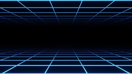 Synthwave Grid Background, Blue Neon Retro Sci-Fi, 3D Render Abstract Background Texture