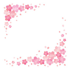 桜と花びらの和風フレーム 背景 テクスチャ バナー/正方形・白背景