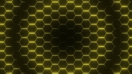 Hexagon Grid, Yellow Background, Glowing, 3D Render Abstract Background Texture