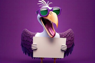 Vulture On A Purple Background With A Sign For Promoting Products And Services Generative AI