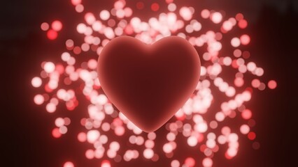 Red Heart Background, Bokeh, Glowing, 3D Render Abstract Background Texture