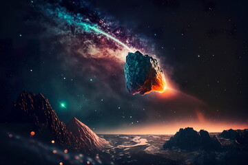 Meteorite flying towards planet earth.Generative AI