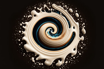 Milk splash in a swirl isolated on a dark background. Generative AI