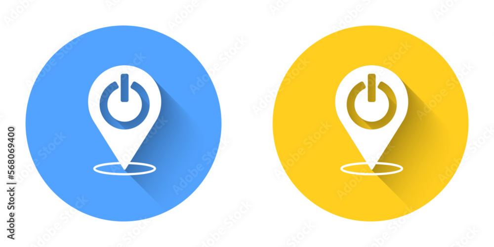 Poster white power button icon isolated with long shadow background. start sign. circle button. vector
