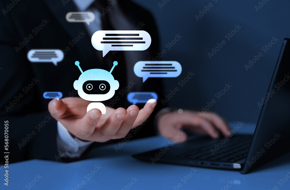 Poster chatbot assistant and artificial intelligence technology. chatbot, chat online concept.
