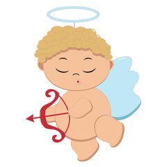 Amur baby.Funny cupid, little angel with a bow, heart hunter romantic vector characters.