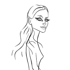Character girl with predatory eyes of a cat. Vector graphics