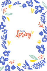 Fototapeta na wymiar Greeting spring card, invitation template. Frame, wreath, garland of flowers. Spring flowers card.