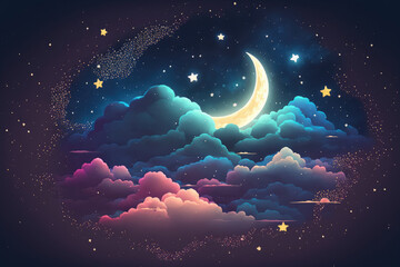 Naklejka na ściany i meble Space of night sky with cloud and stars. Generative AI