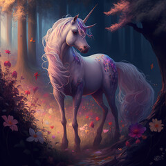 unicorn in the middle of a magic forest Generative AI