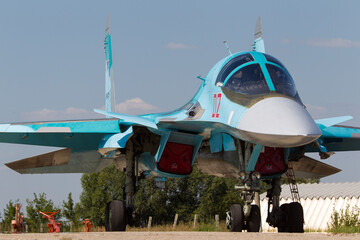 Su-34 Fullback Fighter-Bomber jet of the Russian Air Force at Ryazan Engels Air Force Base - 568071664