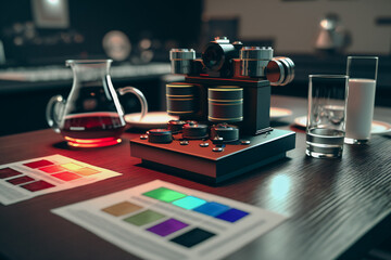 Close-up shot view table with Spectrophotometer scientific equipment
