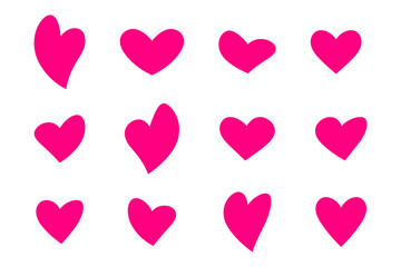 Pink heart icons set