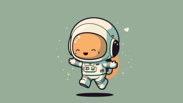 Cute Little Astronaut on chibi picture. Cartoon happy drawn characters 
