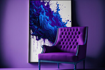 Blue mood purple is used in an abstract background image on a purple chair. Generative AI