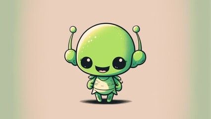 Cute little alien chibi picture. Cartoon happy drawn characters 