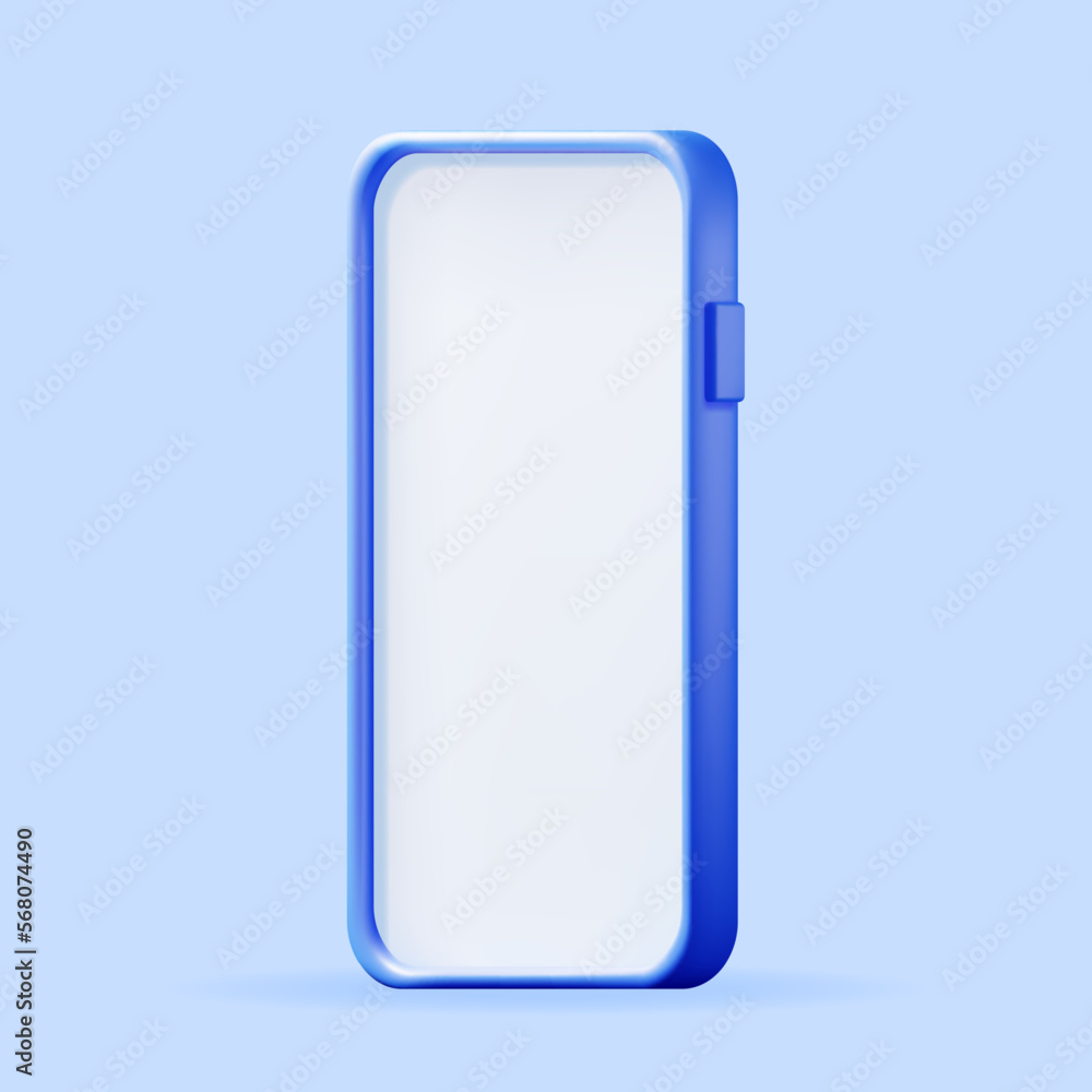 Poster 3d realistic smartphone with empty screen. front view smart phone mockup render. 3d telephone blue c