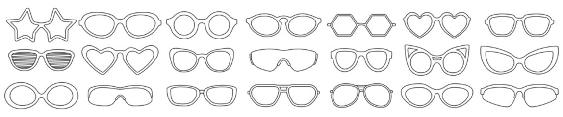 Sunglass isolated outline set icon. Vector illustration summer glasses on white background. Vector outline set icon sunglass .