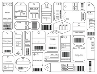 Baggage tag isolated outline set icon. Vector outline set icon luggage ticket. Vector illustration baggage tag on white background.