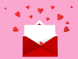 hearts mail space for your text love letter background isolated - 3d rendering