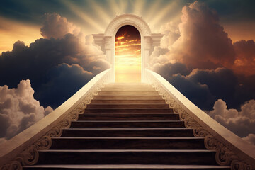 Sunrise Stairway To The Sky Resurrection And Heaven's Entrance. Generative AI