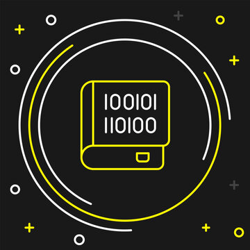 Line Books about programming icon isolated on black background. Programming language concept. PHP, CSS, XML, HTML, Javascript learning. Colorful outline concept. Vector