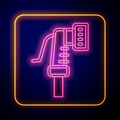 Glowing neon Garden hose icon isolated on black background. Spray gun icon. Watering equipment. Vector