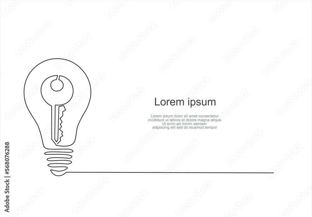 Aufkleber continuous one single line drawing innovation light bulb and key inside icon vector illustration con